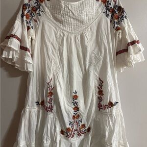 Free People Embroidered White Boho Top